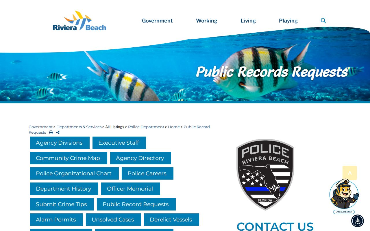 Riviera Beach Police public records request route for an incident on a neighborhood block