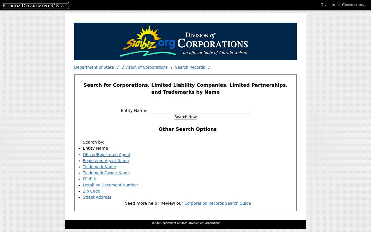 Sunbiz business name search for a Riviera Beach resident's filed business role
