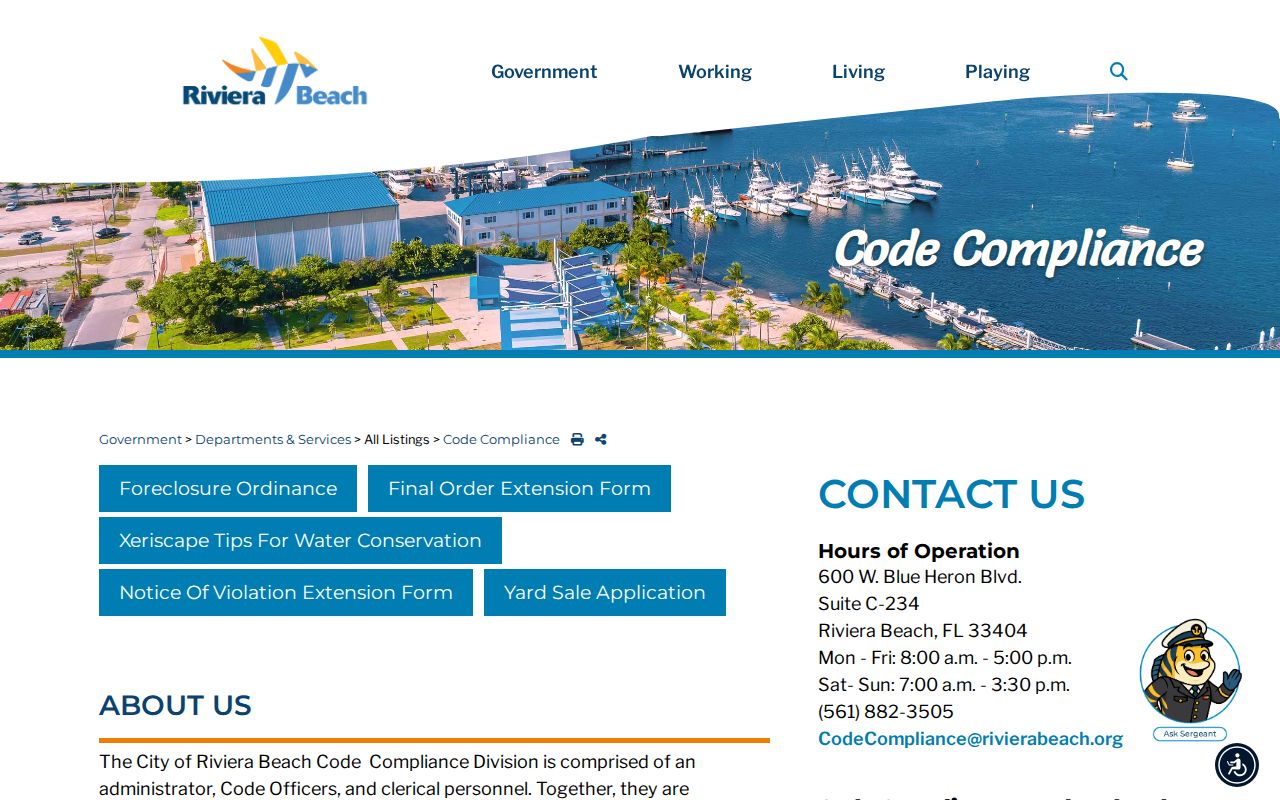 Riviera Beach Code Compliance address search resource