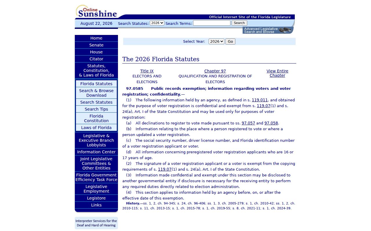 Florida voter confidentiality law relevant to Riviera Beach ZIP searches